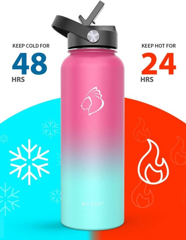 Buzio Insulated Water Bottle 64 oz with Straw & 3 Lids, Stainless Steel  Water Bottle with Straw, 3 Lids Gym & Sport Water Bottles Water Flask for  Men
