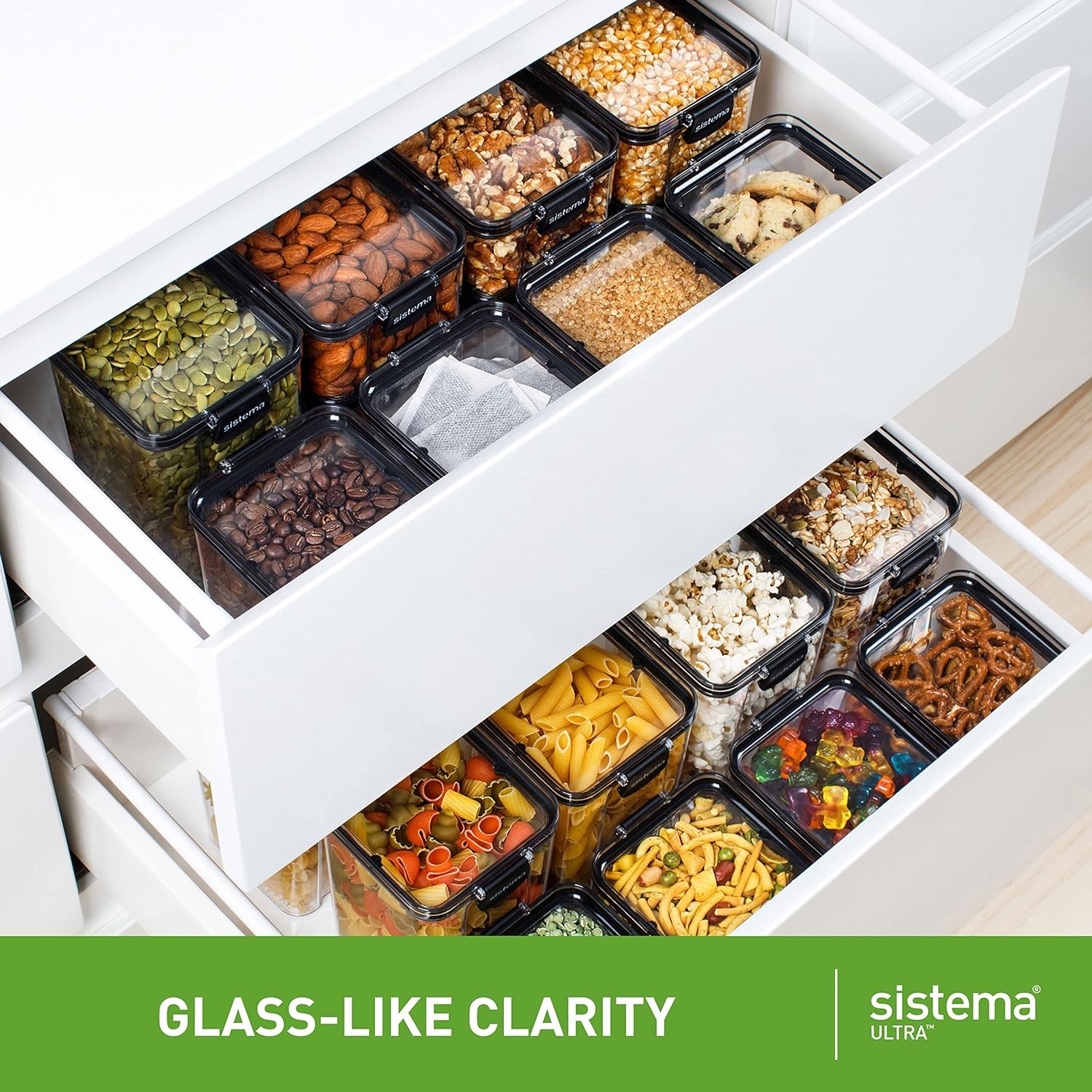 Sistema Ultra Tritan Kitchen Storage Container Set - Crystal Clear, Airtight, 24cm Cube