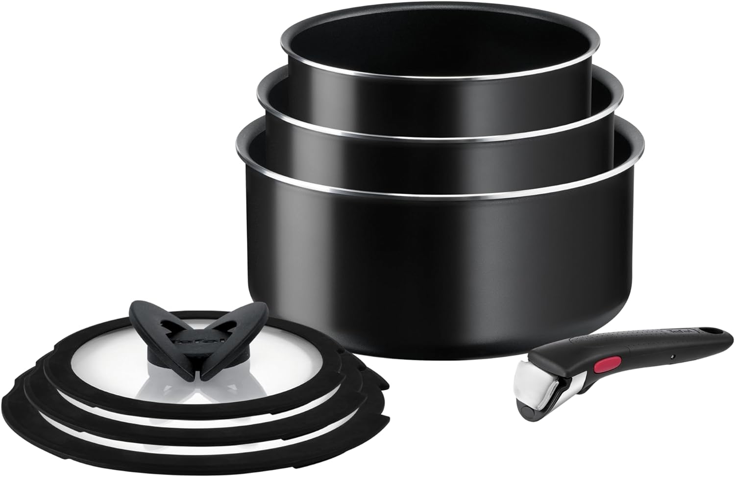  Stackable Cookware Set Nonstick 100% PFOA Free Induction Pots  and Pans Set Space Saving with Cooking Utensils 13 Piece (Solid Black):  Home & Kitchen