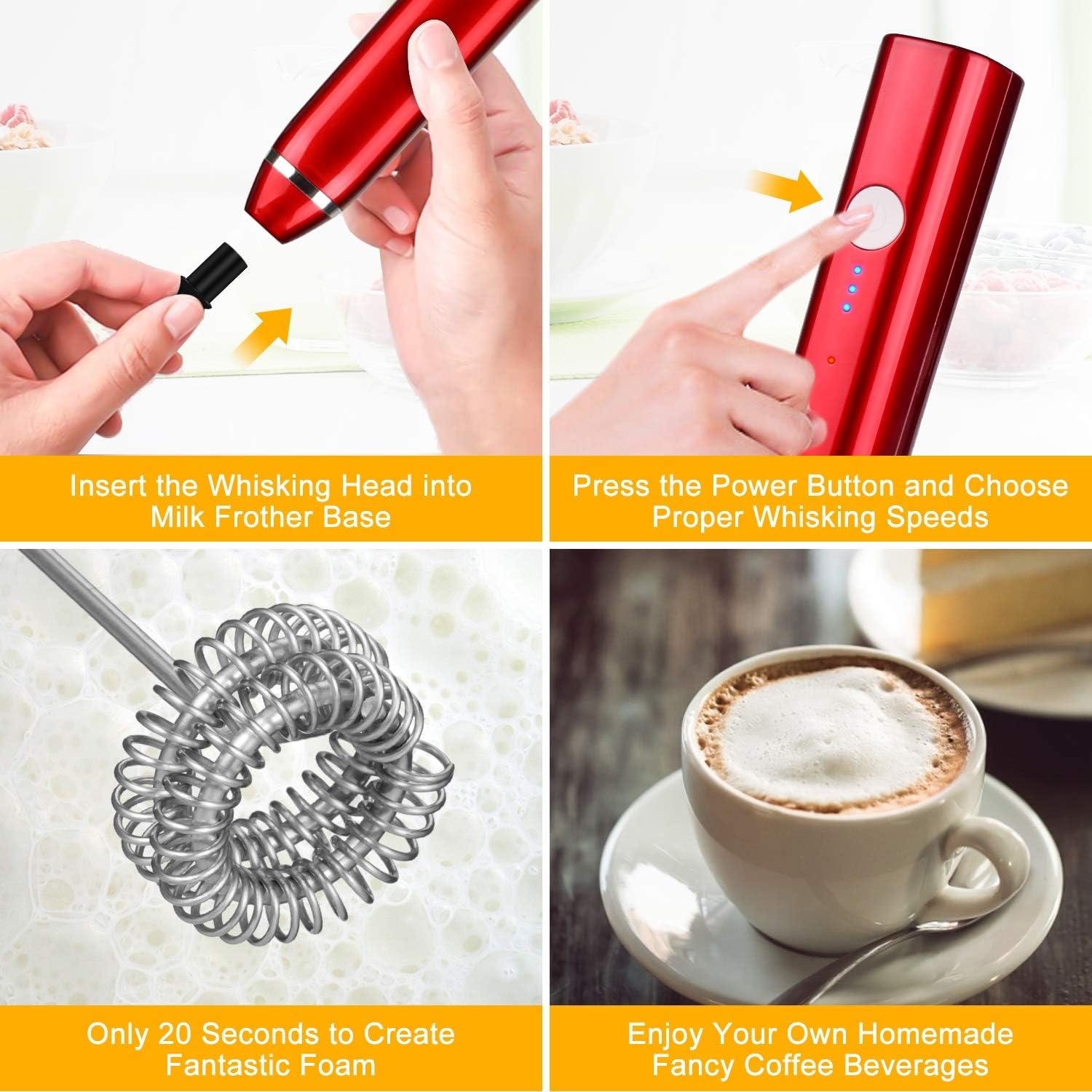 Portable Electric Milk Frother Foam Maker Rechargeable Handheld Foamer High  Speeds Drink Mixer Coffee Frothing Wand Whisk