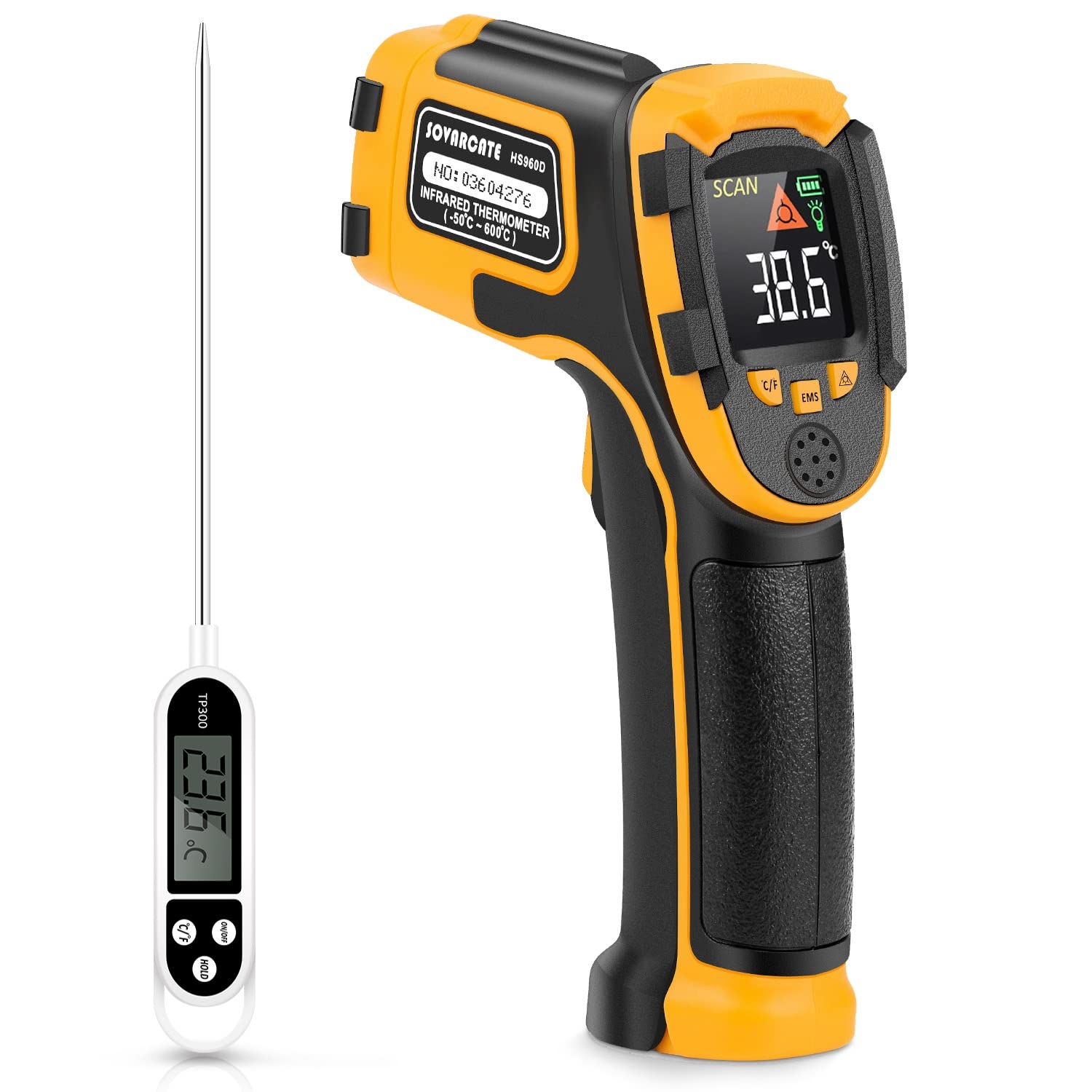 Infrared Thermometer Non-Contact Digital Laser Temperature Gun with Color  Display -58℉～1112℉(-50℃～600℃) Adjustable Emissivity - Temperature Probe for  Cooking/BBQ/Freezer - Meat Thermometer Included - Chef Toolbox