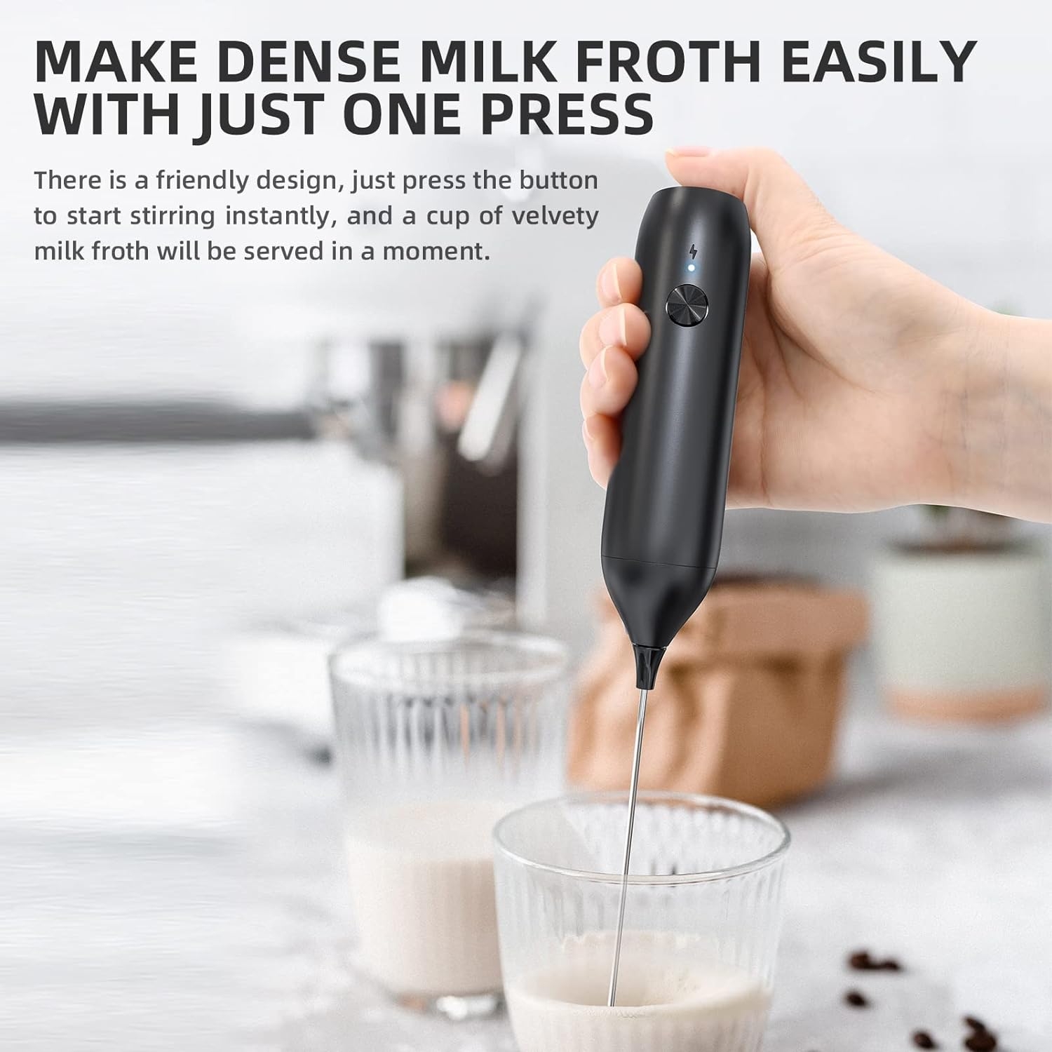 Milk Frother Handheld, Battery Operated Stirrer Foam Maker Whisk, Stainless  Steel Milk Foamer for Coffee Latte, Cappuccino, Frappe, Matcha (Black) 
