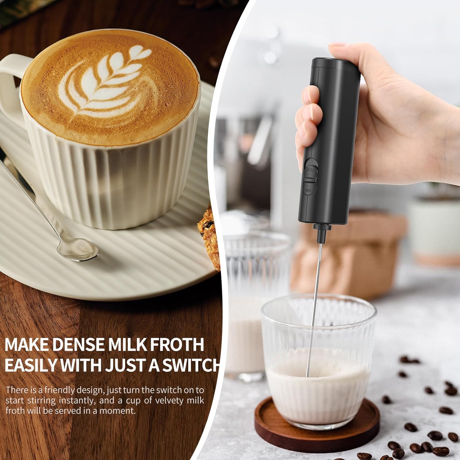Circle Joy Milk Frother Handheld, Frother for Coffee, Drink Mixer Rechargeable Usb-c, Electric Whisk with Integrated Stand and C