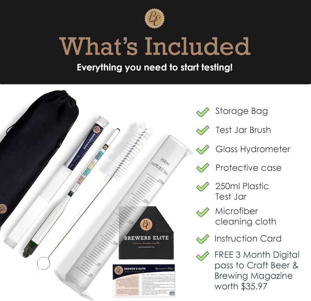 Hydrometer Set Brewer's Elite Hydrometer & Test Jar Combo, Hardcase, Cloth - Triple ...
