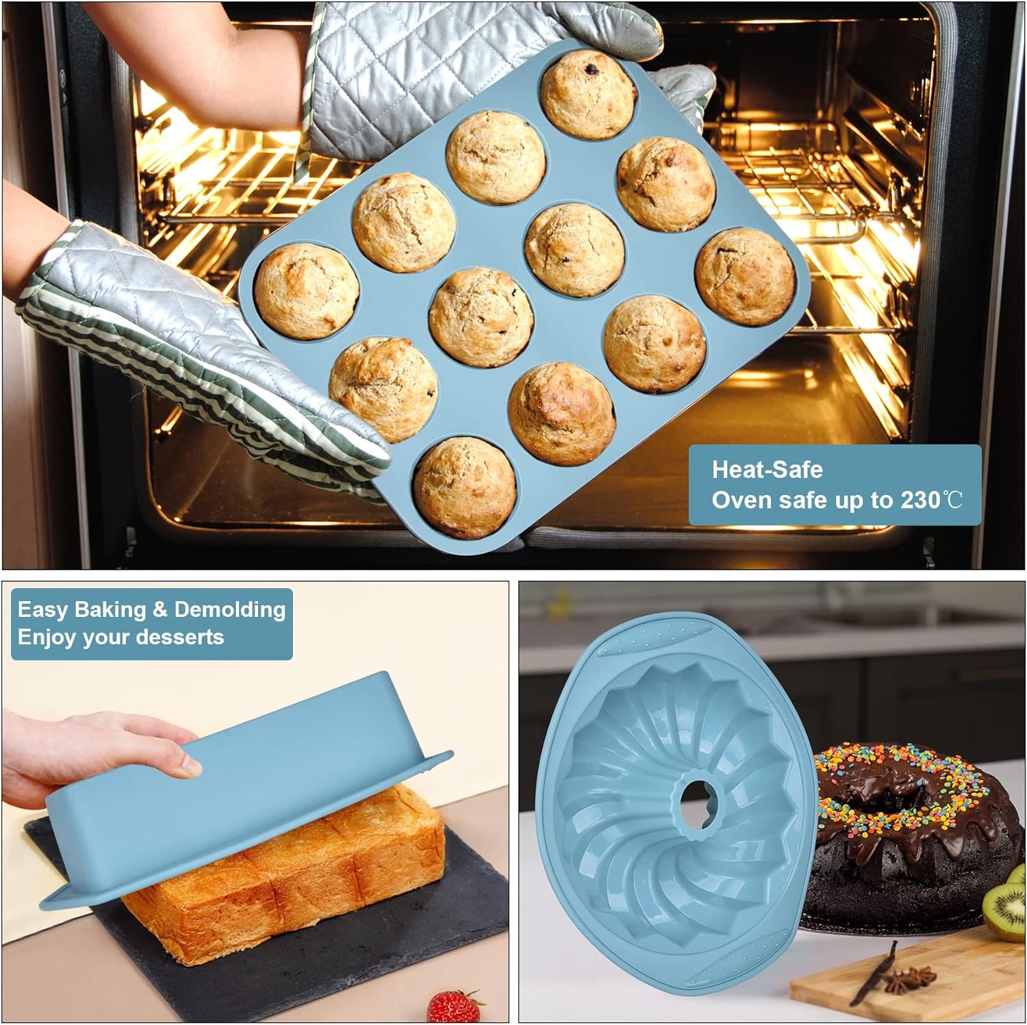 SILICONE BAKING SET Cake Pan Cookie Sheet Molds Tray Bakeware Utensil
