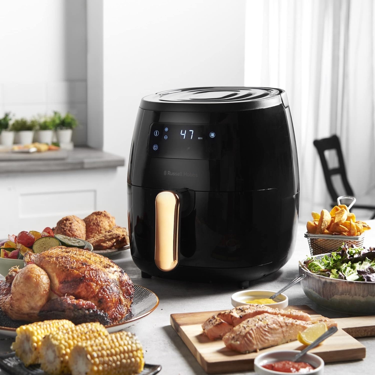 Russell Hobbs Brooklyn Digital Air Fryer, RHAF15, Large 5.7L Capacity, 7  Auto Air Fry Functions, Manual Mode Up to 200°C, Digital Touchscreen  Display, Dishwasher Safe Plate, Black/Copper - Chef Toolbox