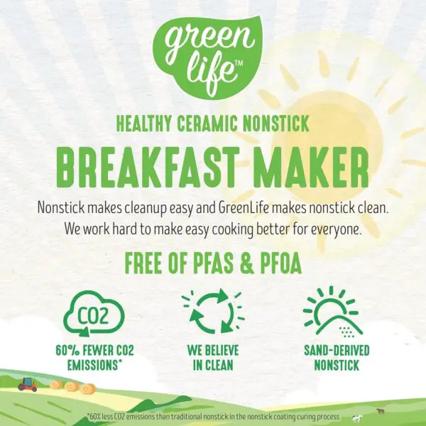 GreenLife 3-in-1 Breakfast Maker Station, Healthy Ceramic Nonstick Dual Griddles for Eggs Meat and Pancakes, 2 Slice Toast Drawer, Easy-to-use Timer, Pink - Image 5