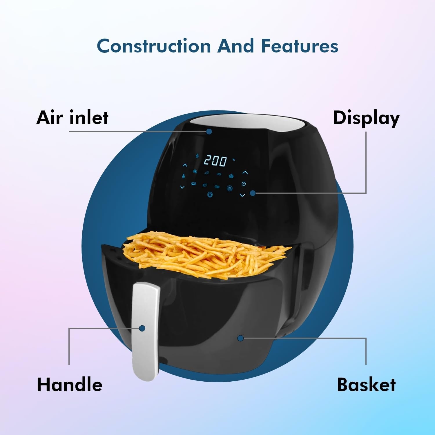 Healthy Choice 8 Litre Digital Air Fryer for Healthy Oil-Free Cooking -  Multi-Use 1800W One Touch Digital Oven Cooker for Deep Frying, Roasting,  Baking & Grilling - 8 Presets Cooking Programs, Black 