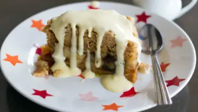 White Plate Filled with Apple Custard Slice With Syrup