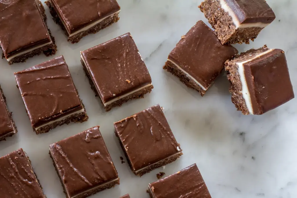 Chocolate Peppermint Slice Cut Up