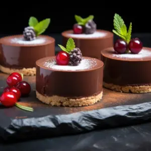 Chocolate Toblerone Mousse Tarts on a Black Slate Platter