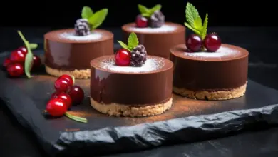 Chocolate Toblerone Mousse Tarts on a Black Slate Platter