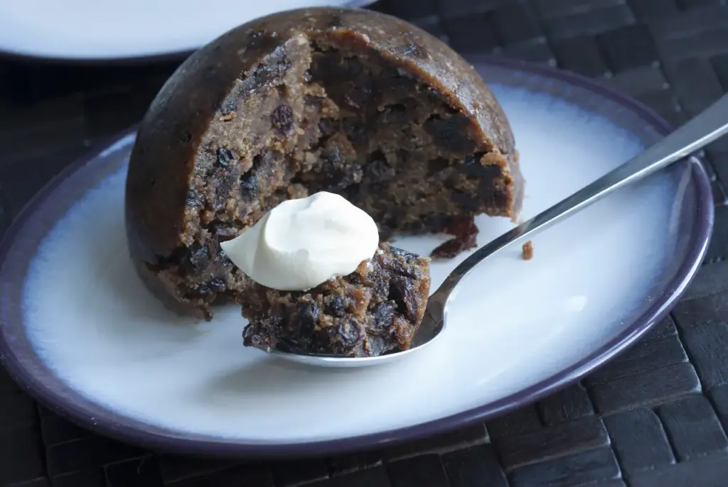 Christmas Pudding Topped with Creme Fraiche