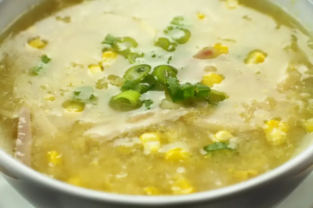 Close Up of Chinese Chicken and Corn Soup 