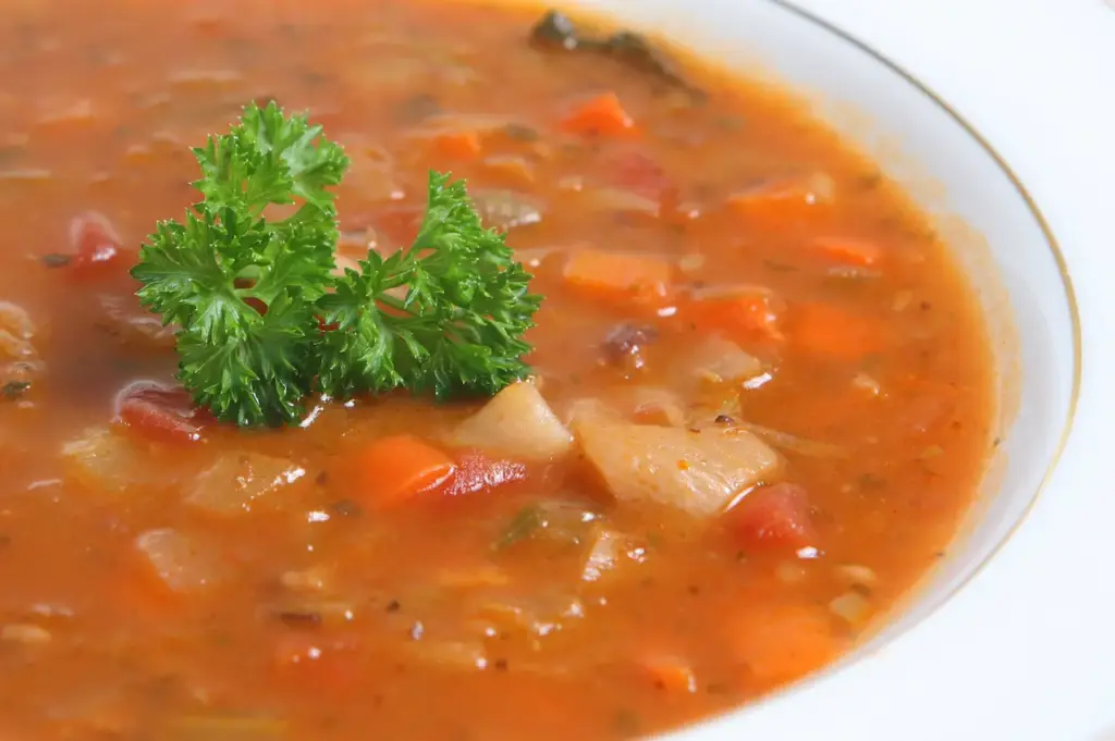 Close-up of a Bowl of Minestrone Soup 