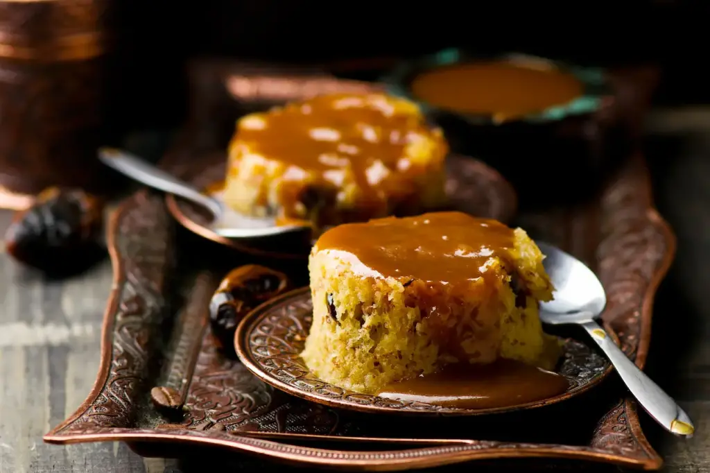Date Pudding with Caramel on a Plate 