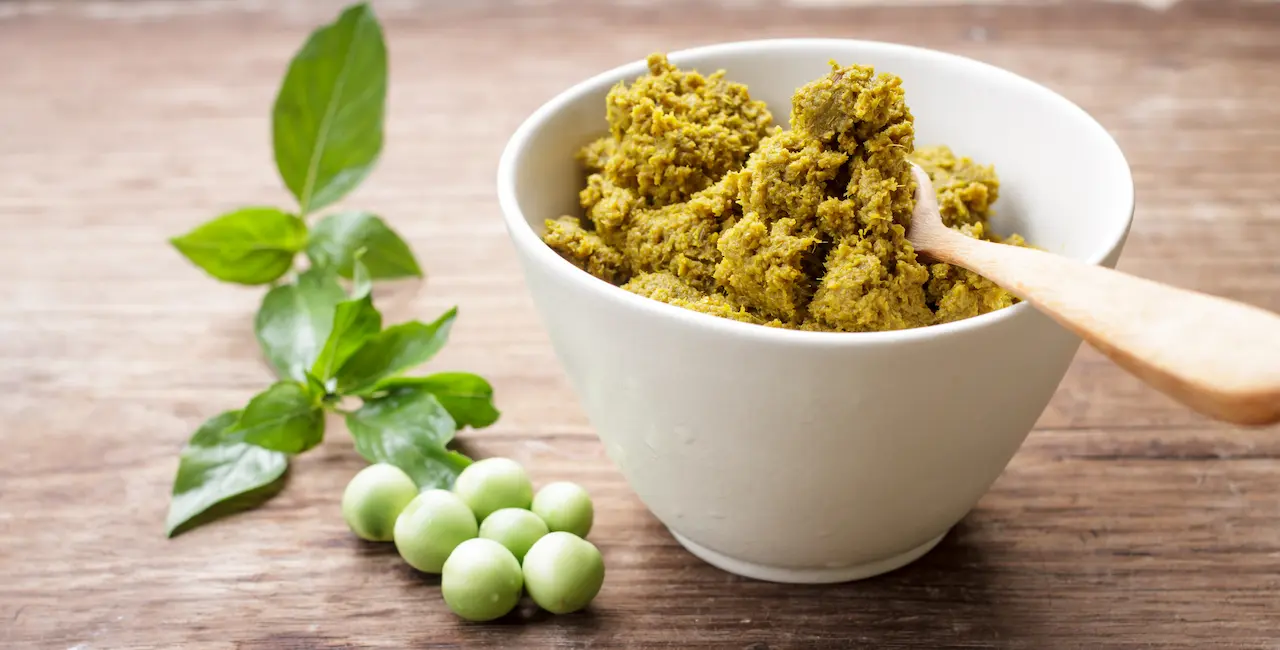 White Bowl Filled with Green Curry Paste