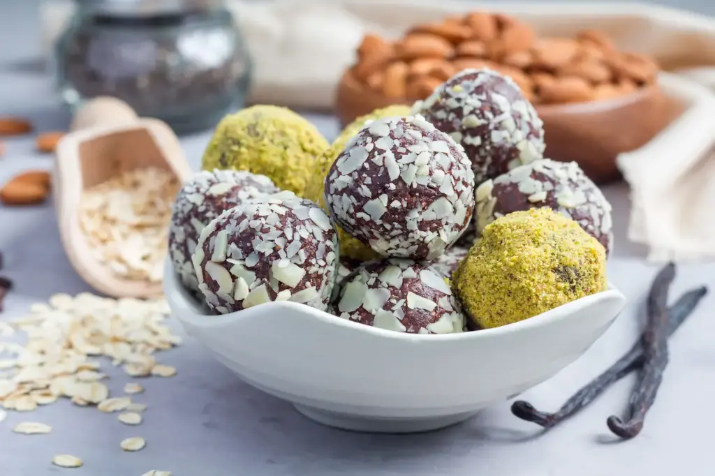 Healthy Homemade Paleo Chocolate Energy Balls on a White Plate 