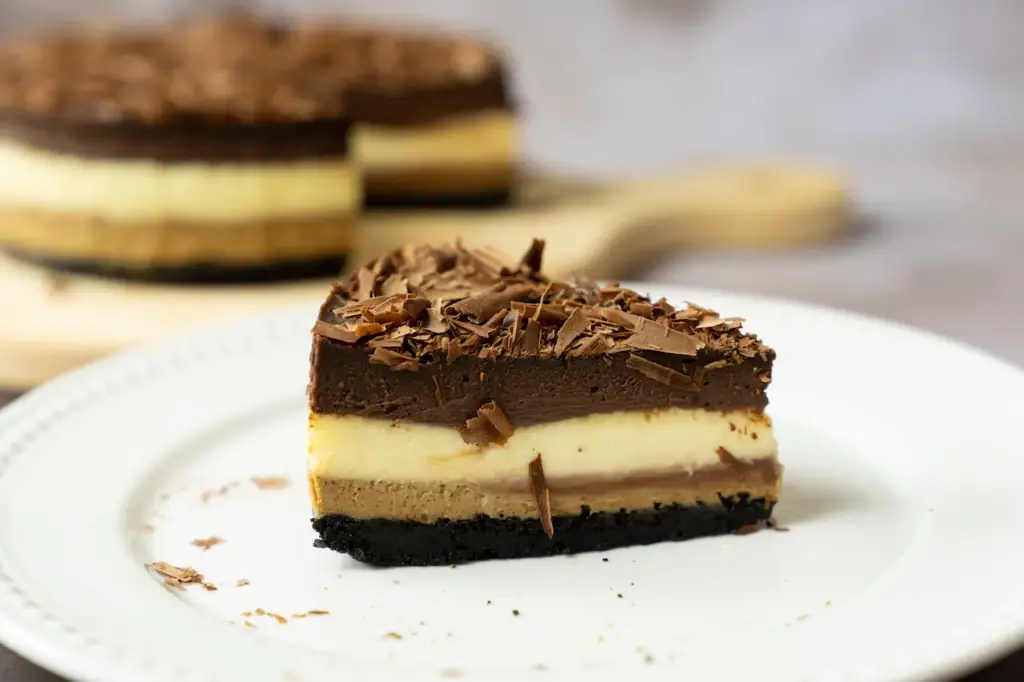 Homemade Triple Layers Chocolate Bake Cheesecake