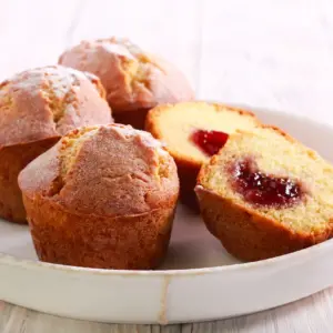 Jam Donut Muffins On A White Plate