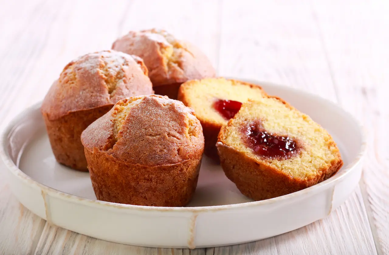 Jam Donut Muffins On A White Plate