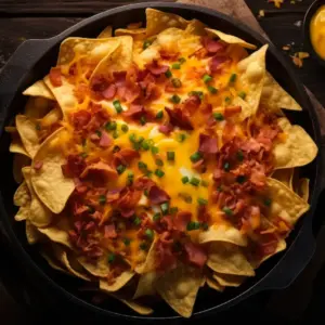 Loaded BBQ Chicken and Bacon Nachos with Sauce
