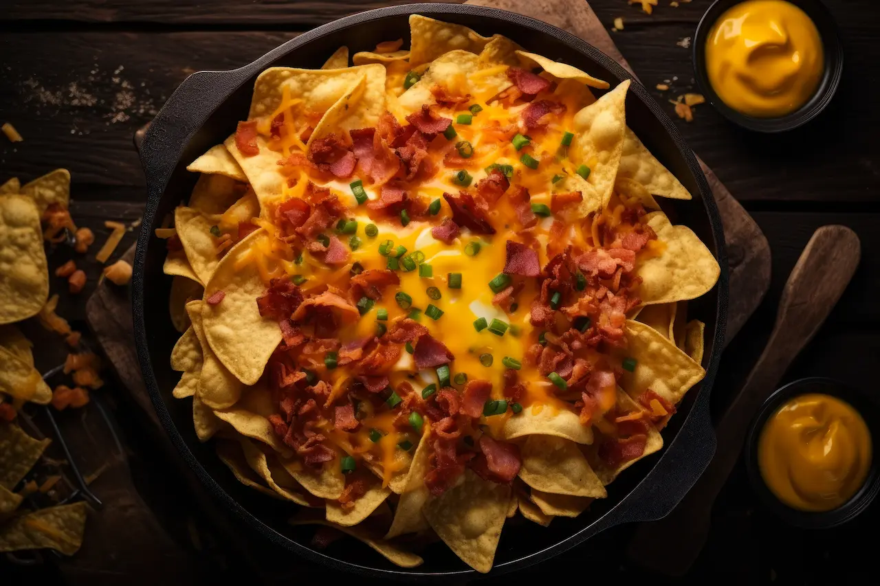 Loaded BBQ Chicken and Bacon Nachos with Sauce
