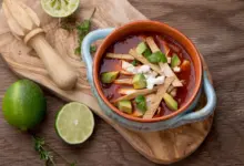 Mexican Chicken Tortilla Soup in Ceramic Bowl
