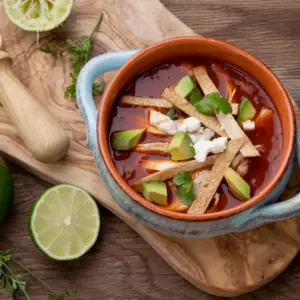 Mexican Chicken Tortilla Soup in Ceramic Bowl