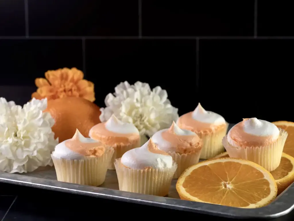 Mini Orange Cupcakes in Metal Tray