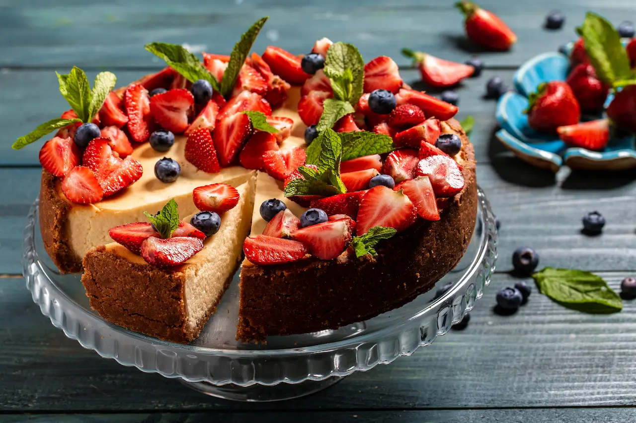 Mixed Berry and Ricotta Cake On A Glass