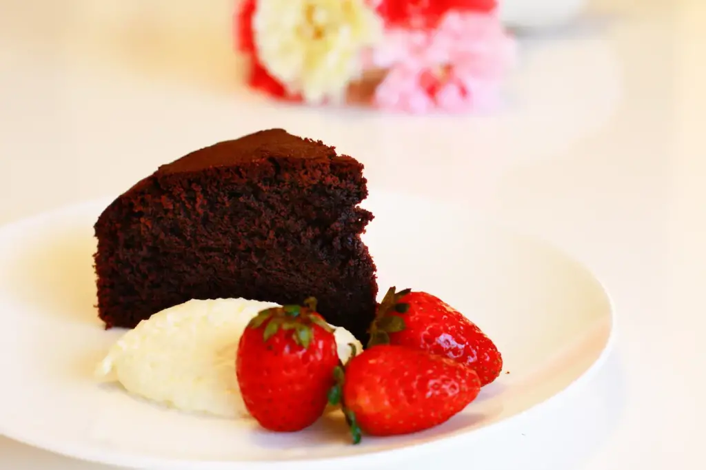 Moist Chocolate Cake with Cream and Strawberry 