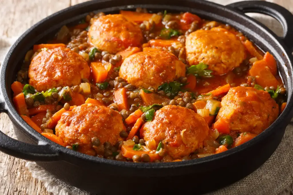 Moroccan Meatballs Served with Lentils