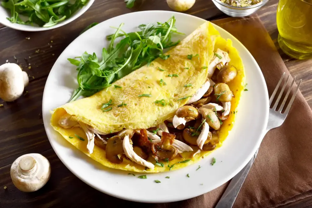 Omelette Filling with Mushrooms and Chicken Meat 