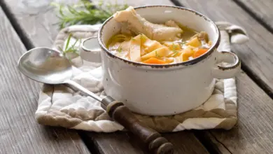 Pressure Cooker Chicken Noodle Soup on a Wooden Table