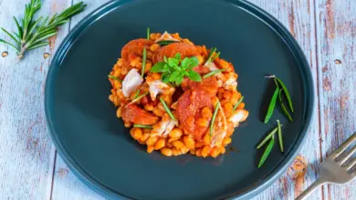 Pumpkin & Chorizo Risotto on a Black Plate