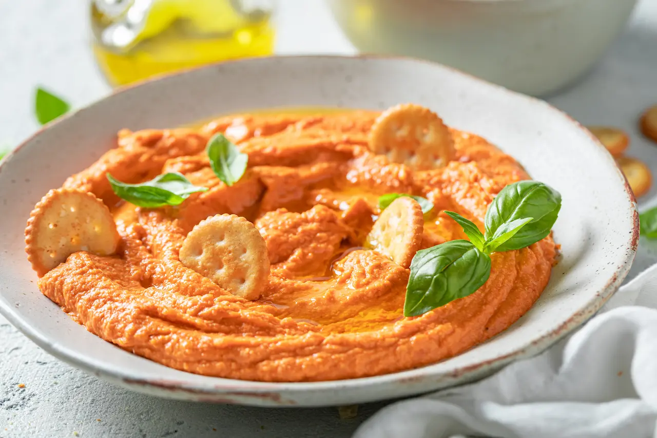 White Plate Filled on a Quick Hummus Dip