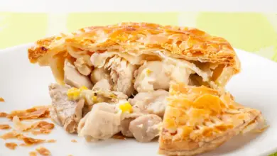 Sauté Pan Chicken & Leek Pie on a White Plate