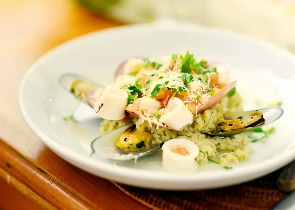 Seafood Risotto on Dining Table 