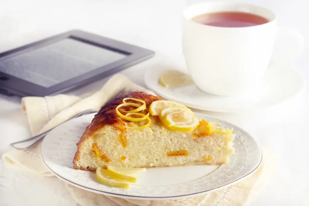 Slice of Citrus Cheesecake and Cup of Tea 