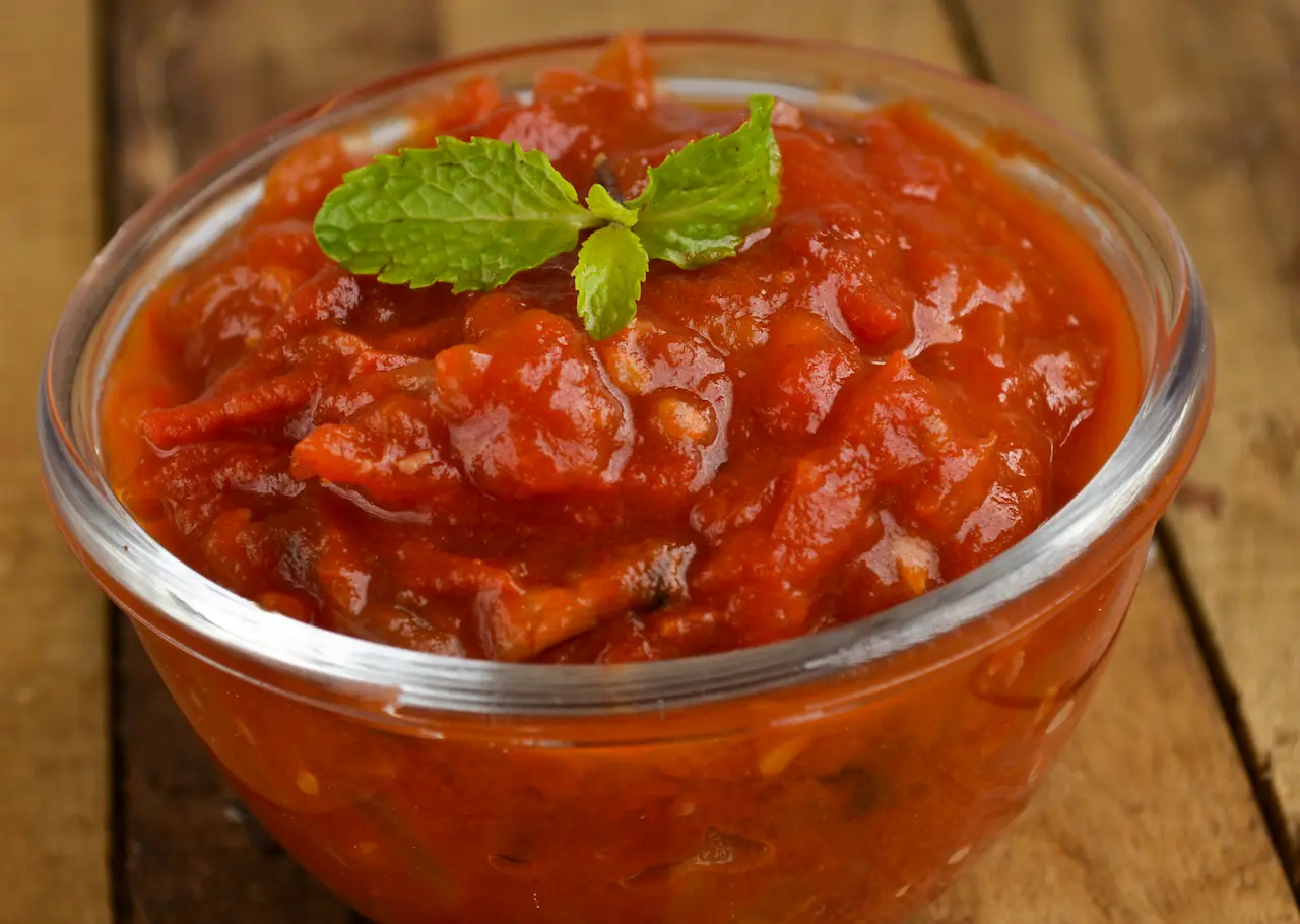 A Tomato Chutney top with Parsley