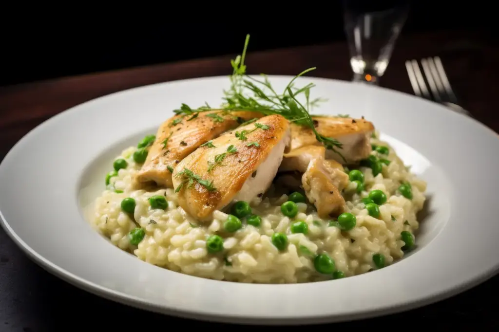 Chicken Risotto and Viggies on a Plate 