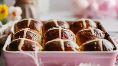 Chocolate Hot Cross Buns Pudding on a Tray