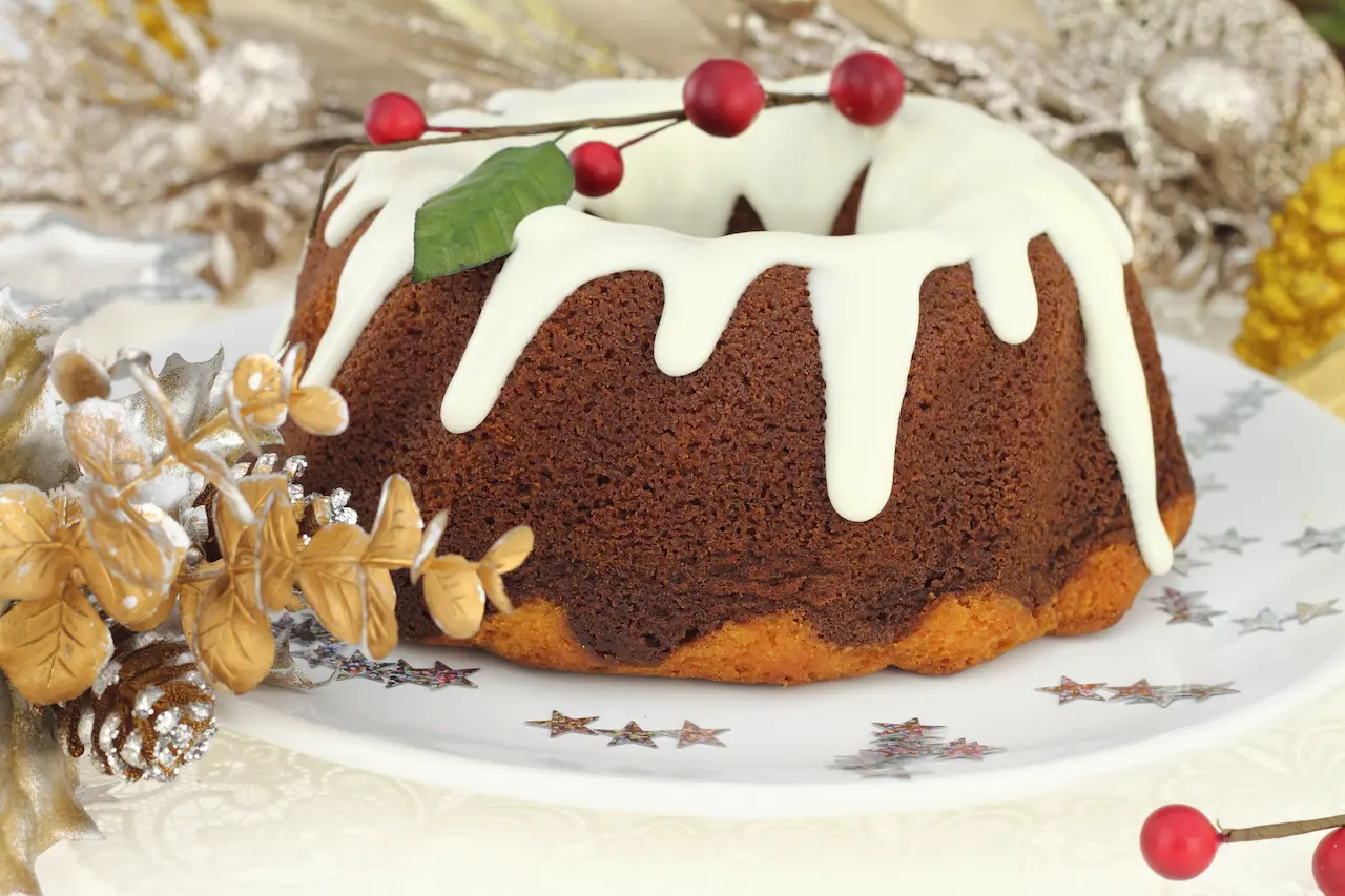 Christmas Cake on White Plate