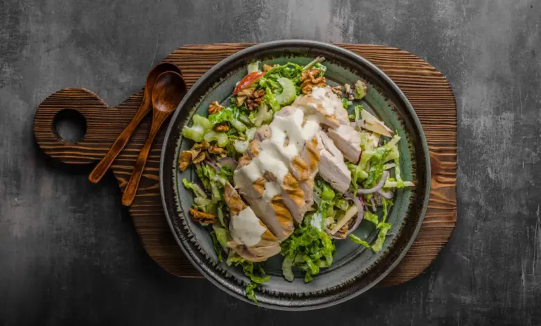 Classic Chicken Waldorf Salad on a Wooden Chop