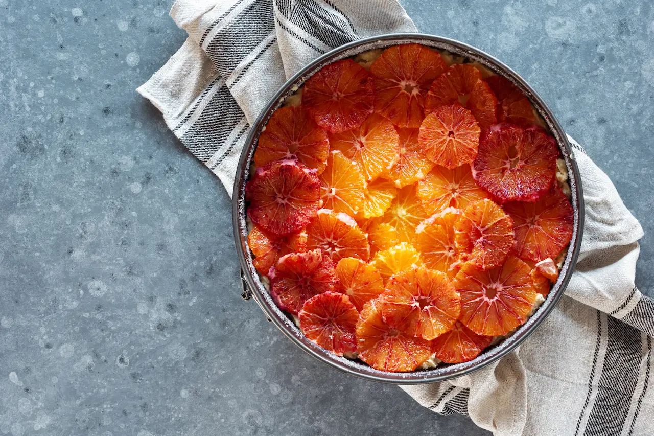 Crushed Orange and Almond Cake on a Pan