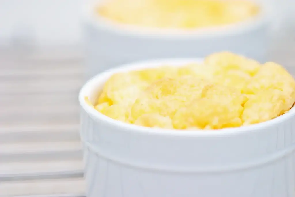 Double-baked Cheese Souffles In White Bowl