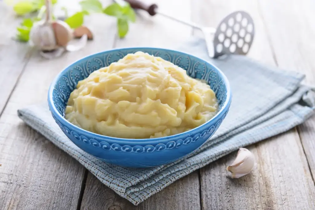 Mashed Potatoes in Blue Bowl 