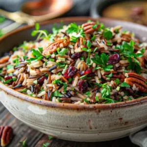 Oriental Wild Rice Salad in a White Bowl