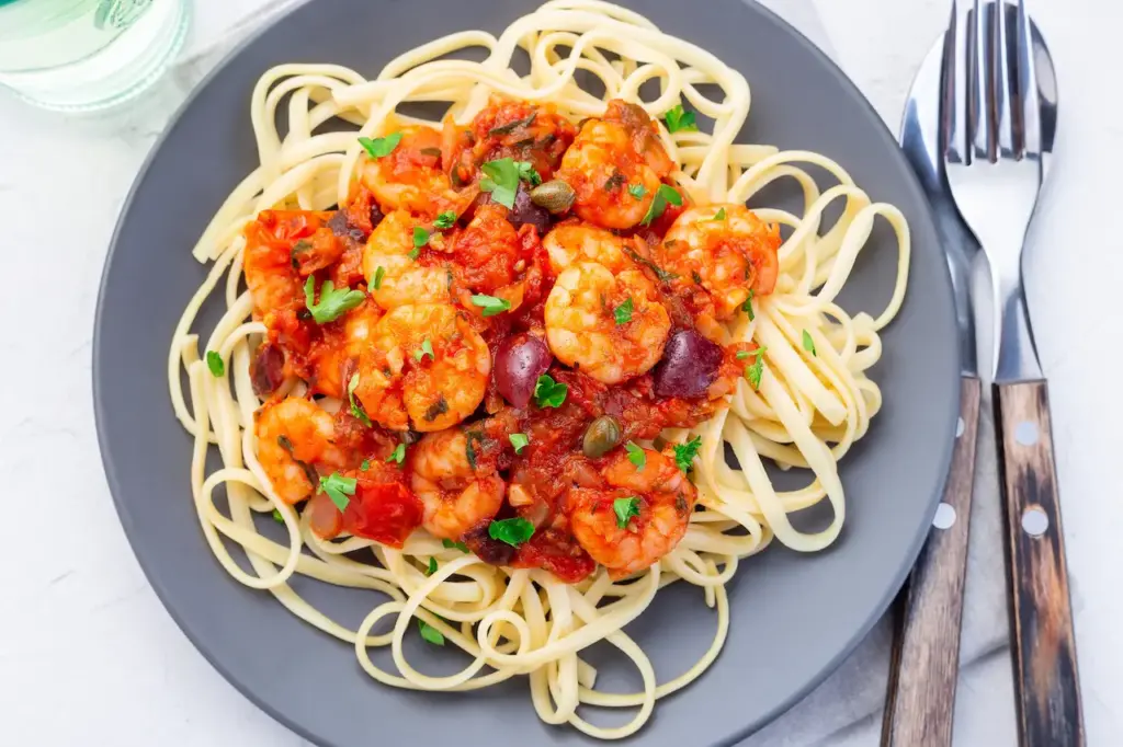 Prawn and Basil Linguine on a Plate
